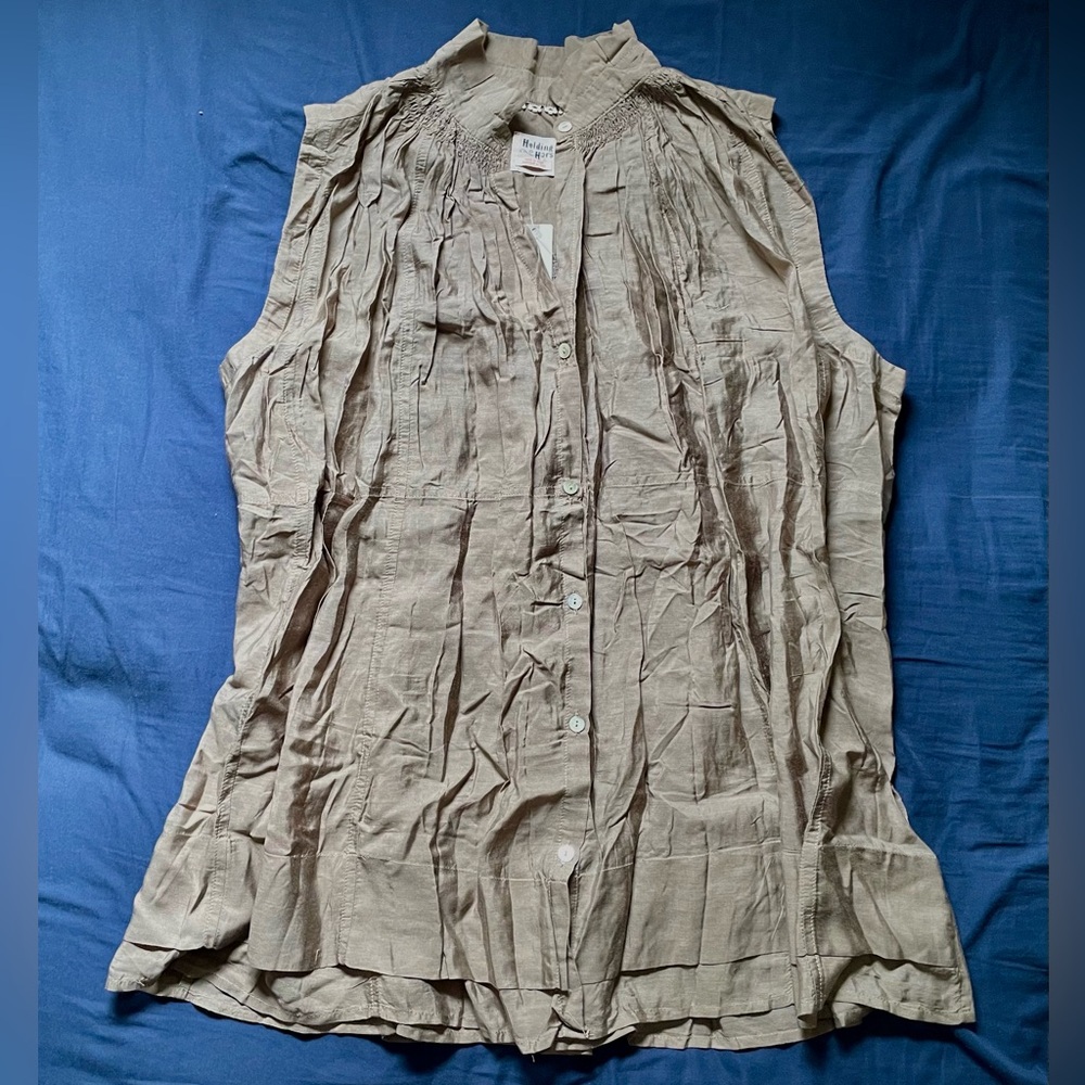 NWT Holding Horses ANTHROPOLOGIE Moss Green Sheer Sleeveless BLOUSE/TOP M/L